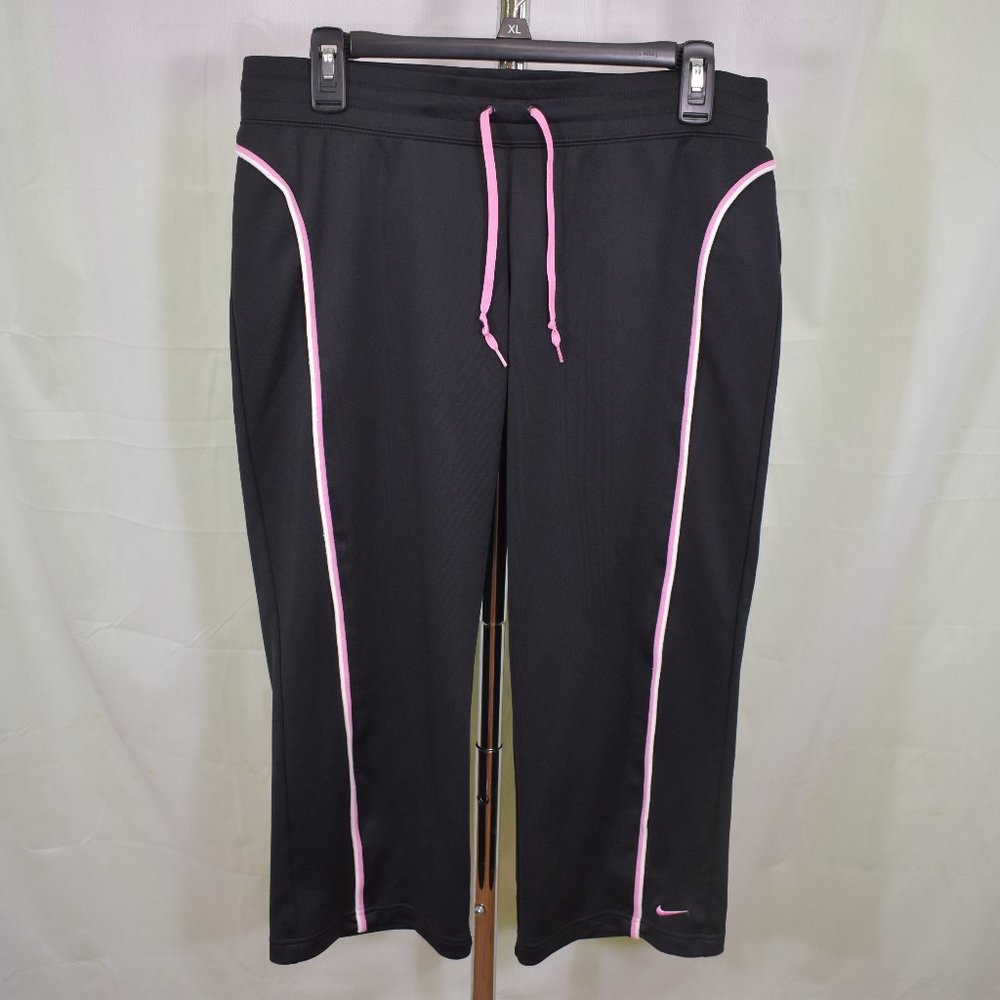 Nike Sweat Pants Womens Joggers Size M 8-10 Black/ Pink Stripe Draw String